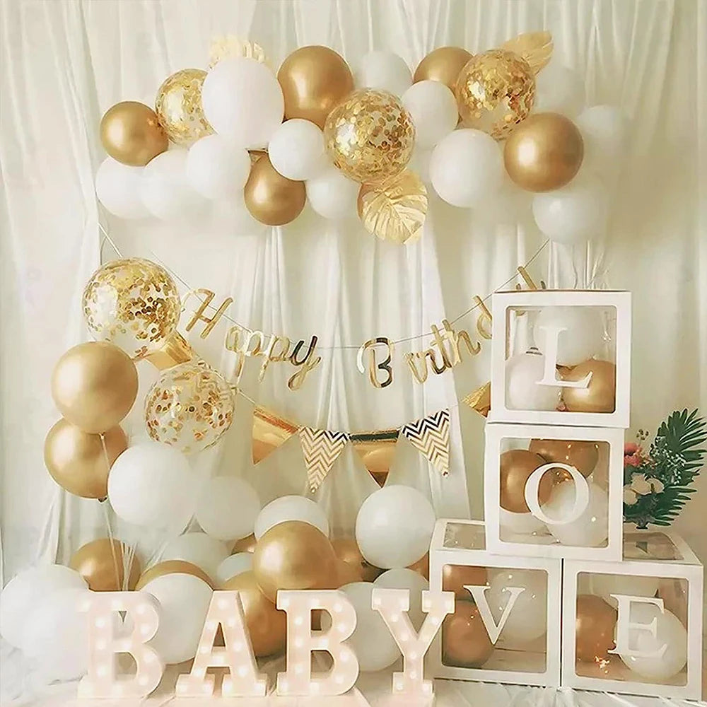 Wedding Balloon Garland Arch Kit White Gold Confetti Latex Balloons