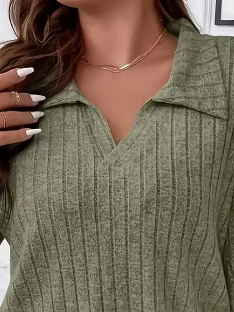 Casual Long Sleeved T-shirt Solid Color Thread Slight Elasticity Loose Collar