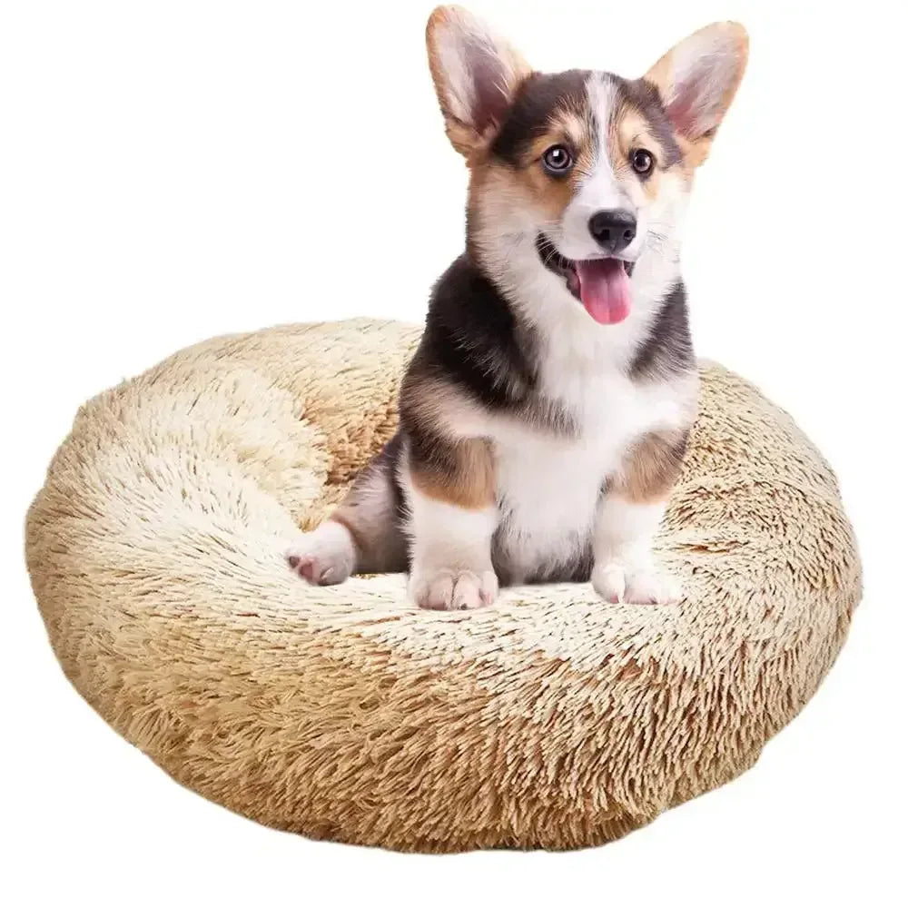 Round Dog Bed House Dog Mat Long Plush Cats Nest USB Heating Dog Basket Pet Cushion Soft Sleeping Pets Winter Warmth Supplies Gray / M / United States