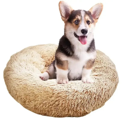 Round Dog Bed House Dog Mat Long Plush Cats Nest USB Heating Dog Basket Pet Cushion Soft Sleeping Pets Winter Warmth Supplies Gray / M / United States