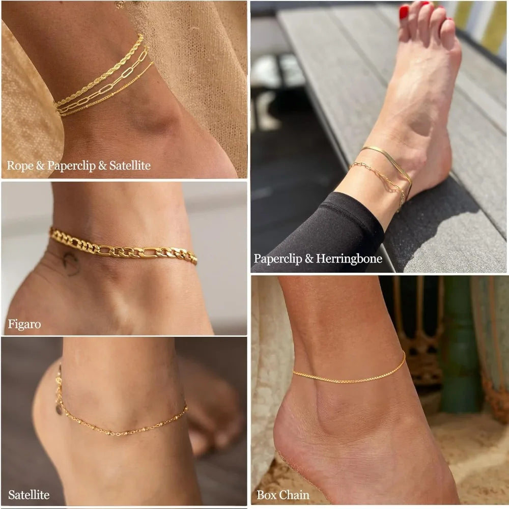 Anklet for Women - Multi-Layer Cuban Chain Herringbone