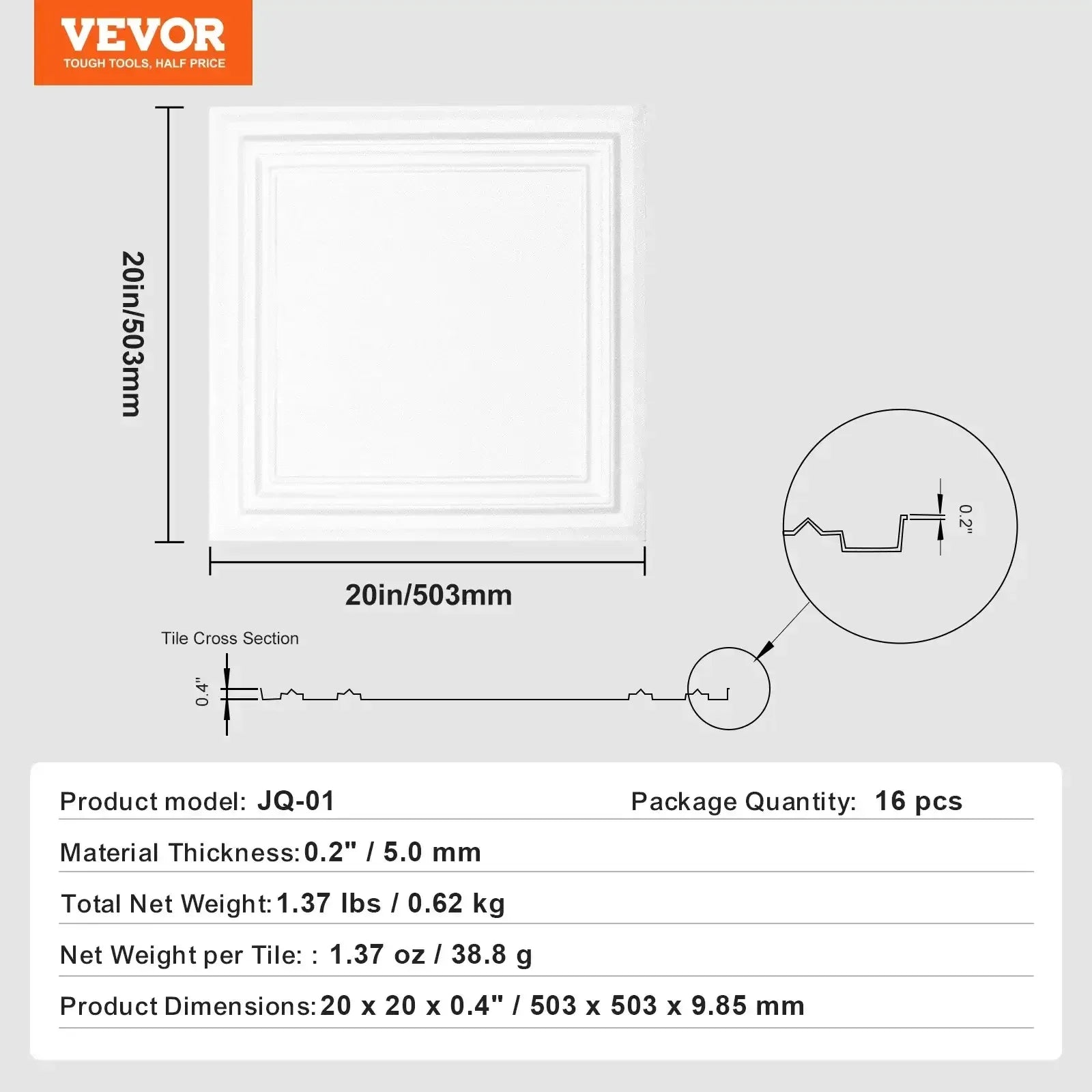 Premium 3D Polystyrene Ceiling Tiles (20"x20", 16pcs) White 16 pcs / United States
