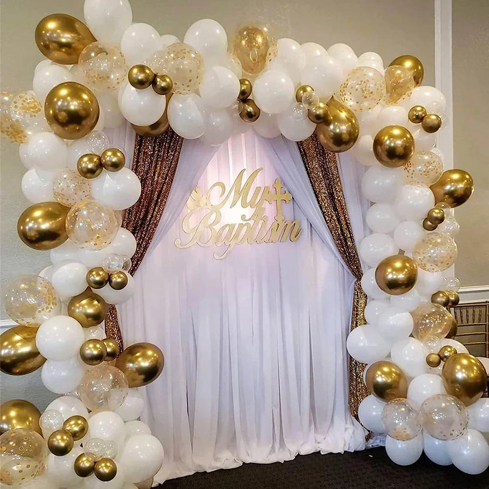 Wedding Balloon Garland Arch Kit White Gold Confetti Latex Balloons