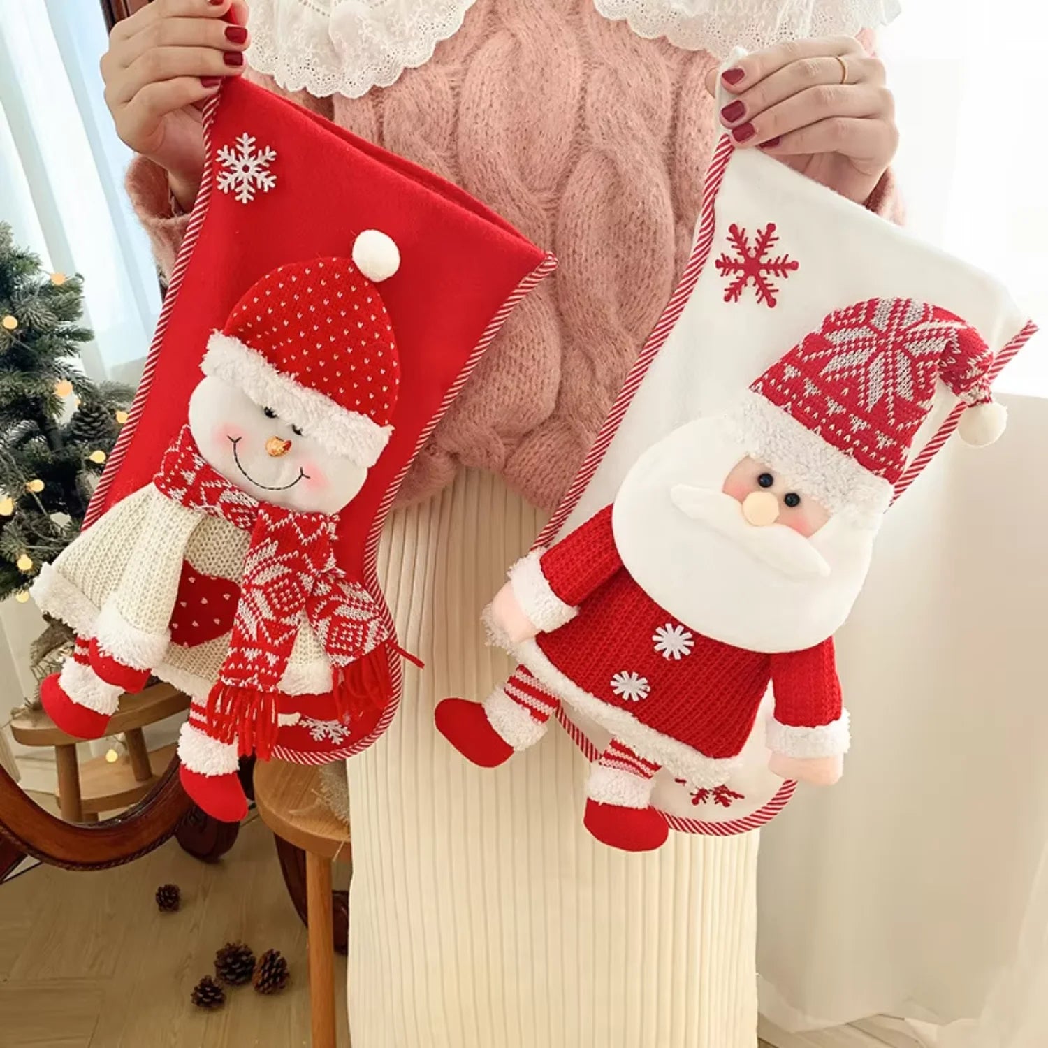 Christmas Knitted Stockings 45CM – Santa & Snowman
