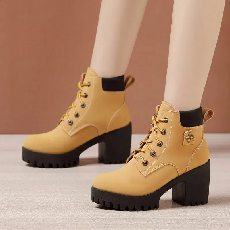 Women's Block High Heels Ankle Boots