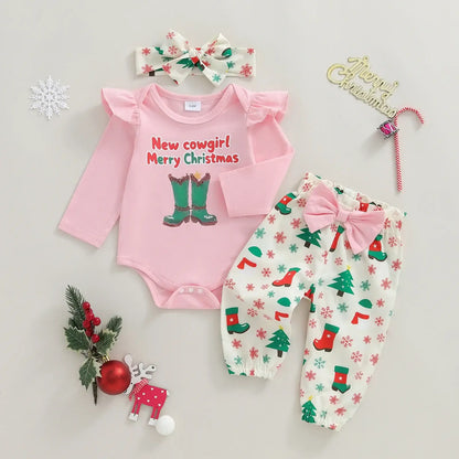 Christmas Baby Girl 3-Piece Outfit Khaki / 6-9 Months / United States