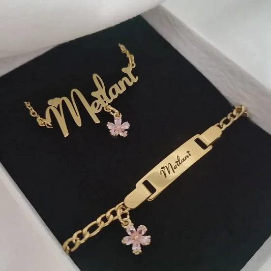 Custom Name Jewelry Set – Personalized Kids Necklace & Bracelet Gift White / 35cm / Set|United States