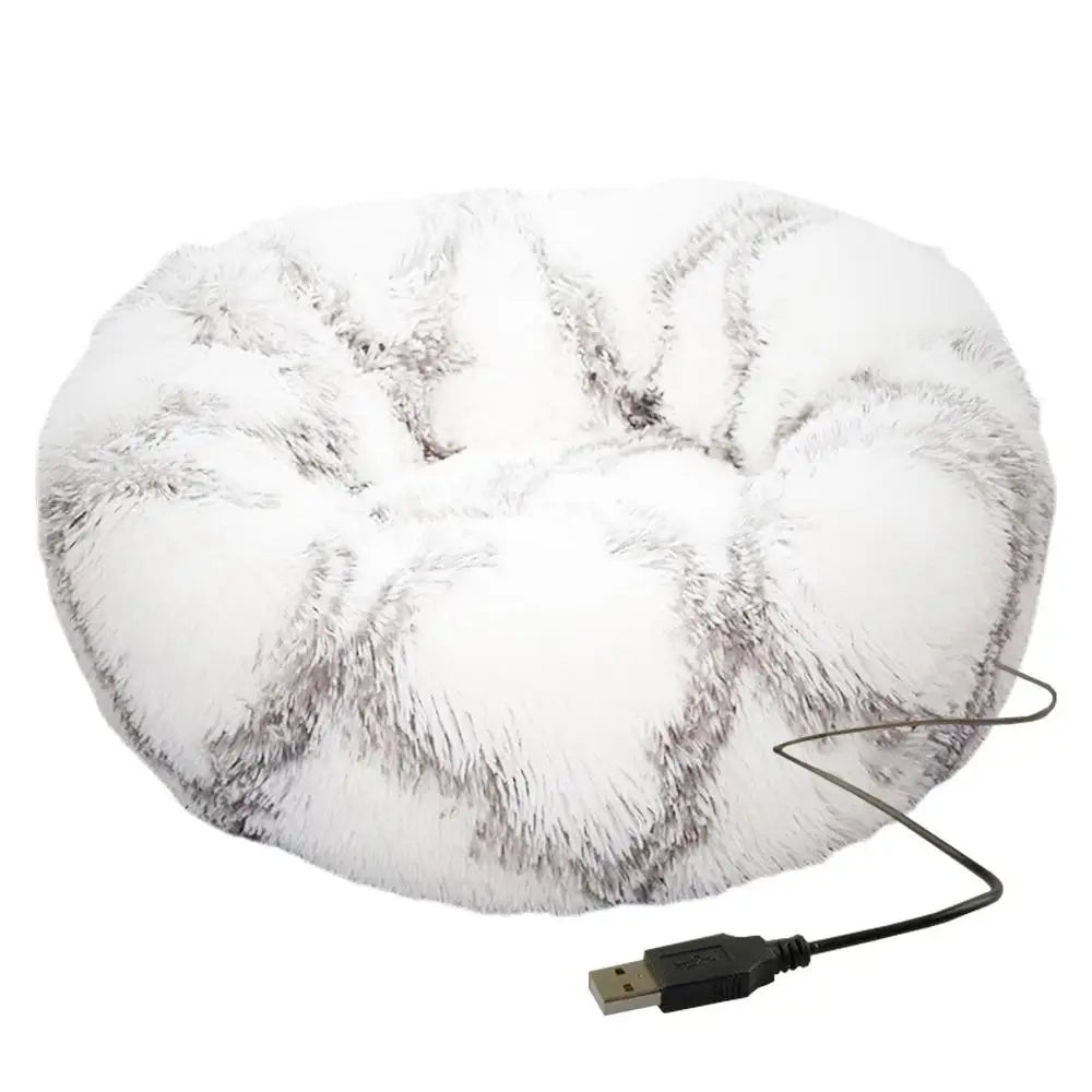 Round Dog Bed House Dog Mat Long Plush Cats Nest USB Heating Dog Basket Pet Cushion Soft Sleeping Pets Winter Warmth Supplies