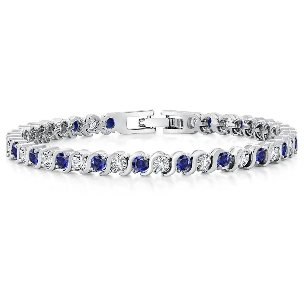 Shopminx Sterling Silver Sapphire Tennis Bracelet for Women Silver / United States