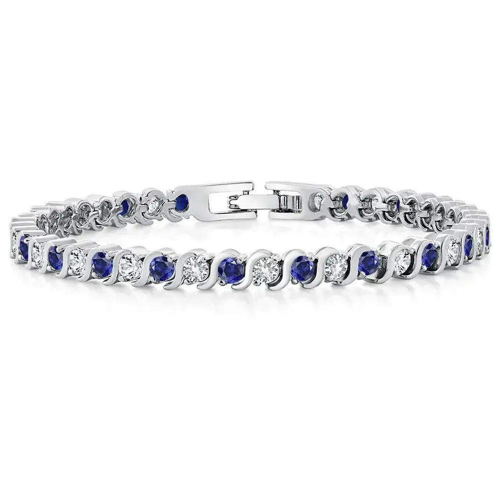 Elegant 925 Sterling Silver Sapphire Tennis Bracelet Silver / United States