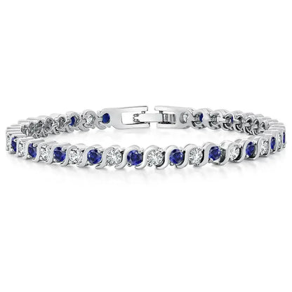 Elegant 925 Sterling Silver Sapphire Tennis Bracelet Silver / United States