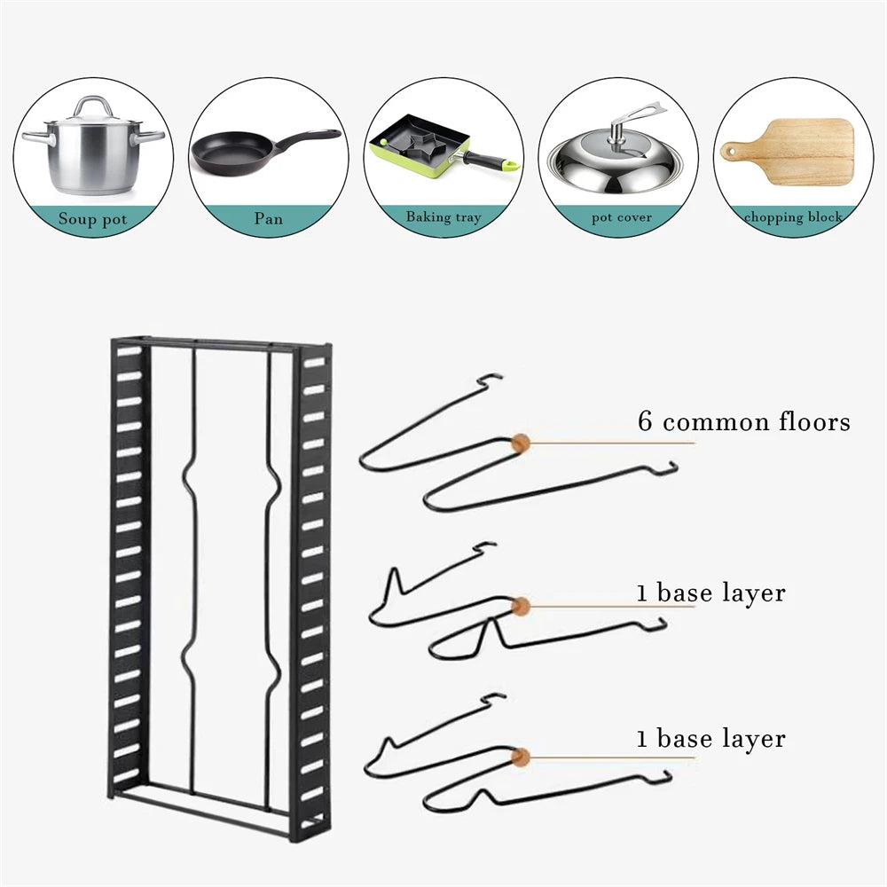 8 Tiers Pan Pot Organizer Rack Multi-layer Iron Wire