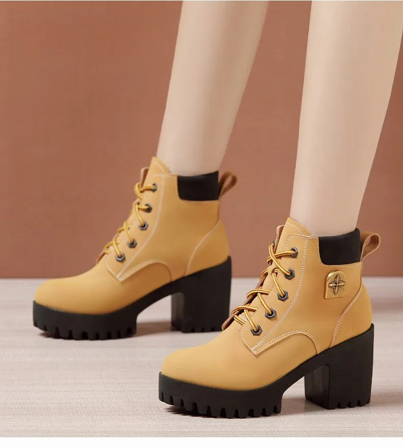 Women's Block High Heels Ankle Boots