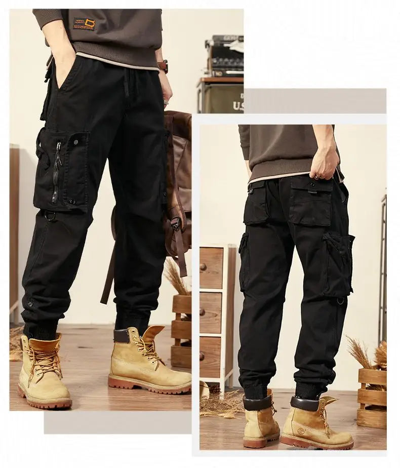 Mens Cargo Pants Multi Pocket Khaki Trousers