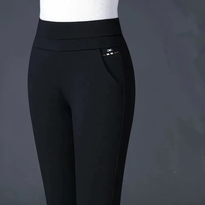 Elastic Waist Casual Straight Pants Black / M