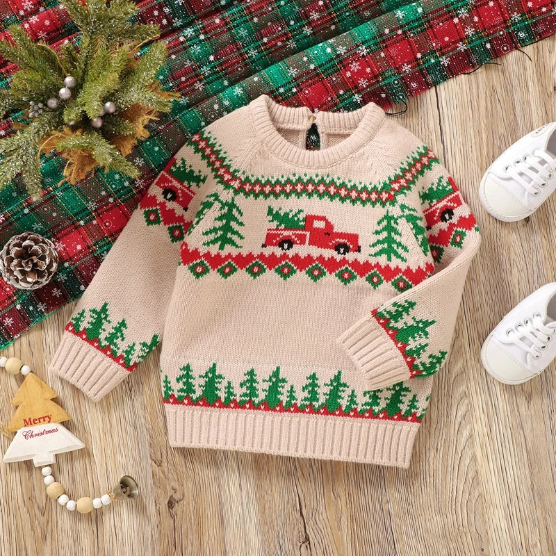 Baby Boy Christmas Truck Print Knit Sweater