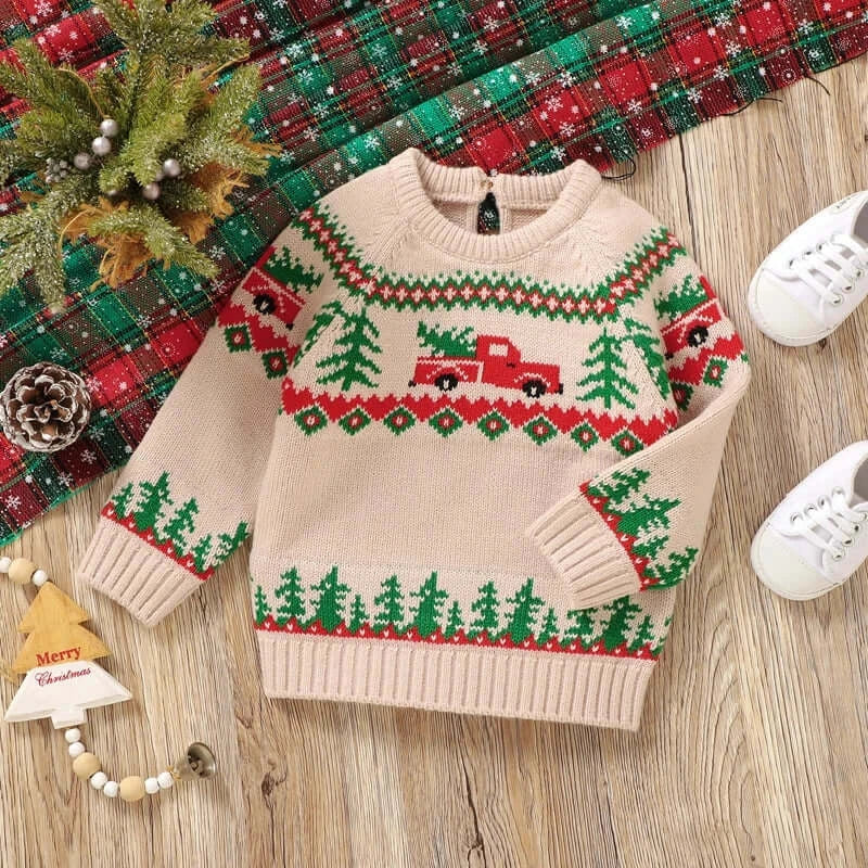 Baby Boy Christmas Truck Print Knit Sweater Khaki / United States / 12M