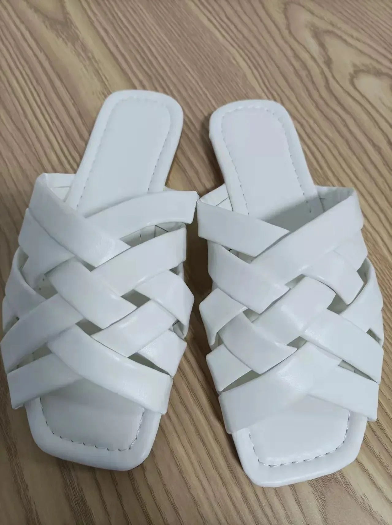 Summer Leather Flat Beach Slides Outdoor Casual Women Slippers Beige / 7.5