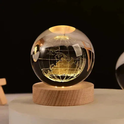 3D Laser Engraved Crystal Ball with base / Earth