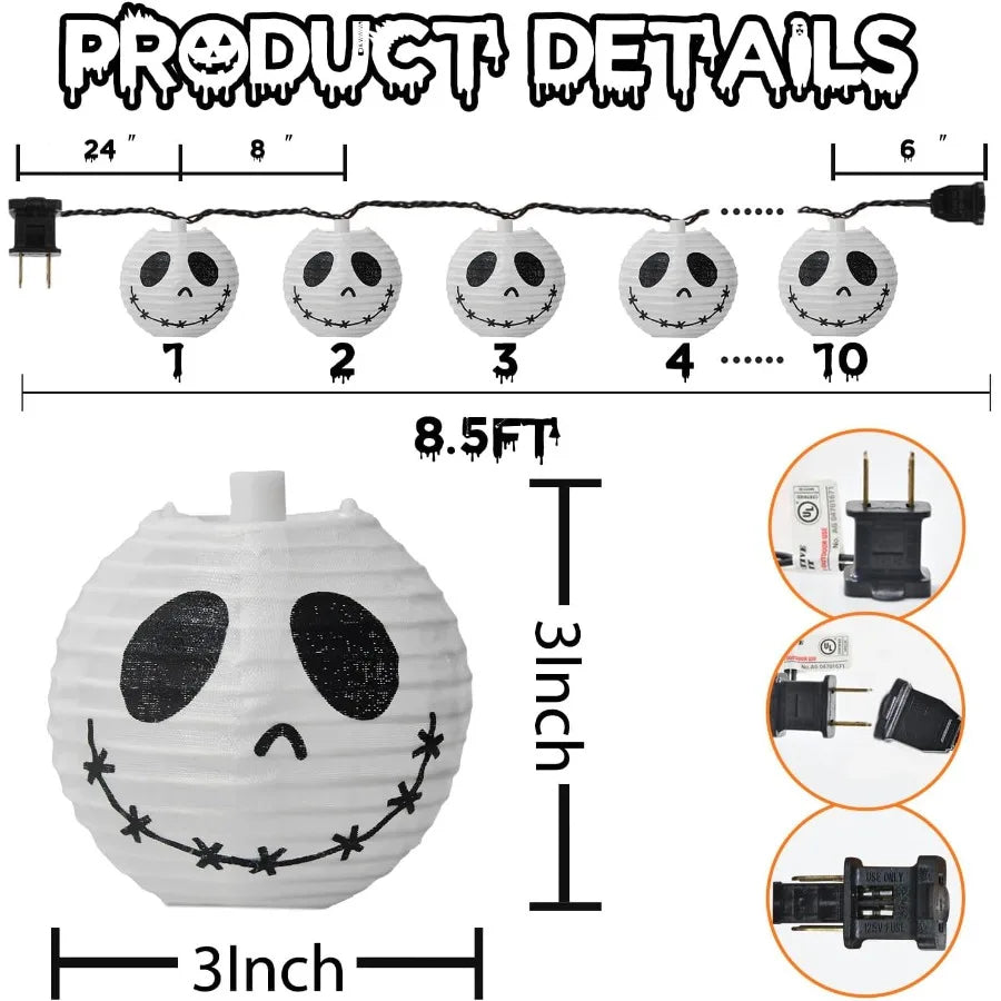 8.5FT LED Jack Skellington Halloween String Lights with DIY Lanterns