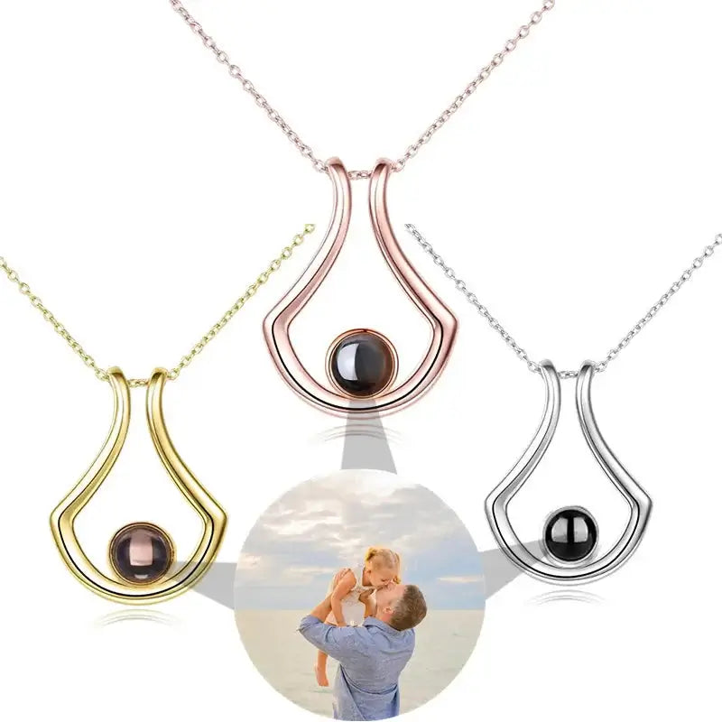 Shopminx Custom Heart Projection Necklace – Personalized Photo Memory Gift Style 10 / Rose gold / United States