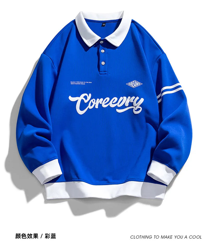 Men Oversized Contrasting Colors Lapel Sweatshirt