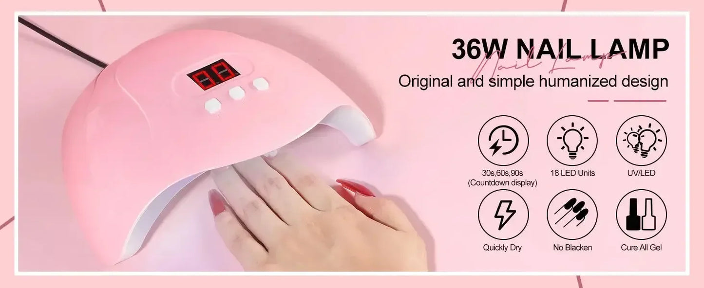Acrylic Nail Kit with 36W UV LED Nail Lamp Base Top Coat Suitable for Nail Extension and Decoration Nail Tools Acrylic Kit / United States