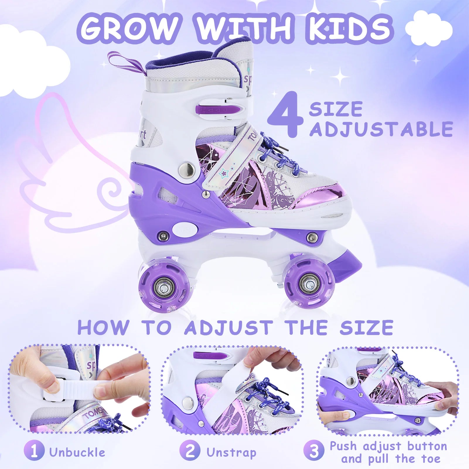Adjustable Light-Up Roller Skates for Kids