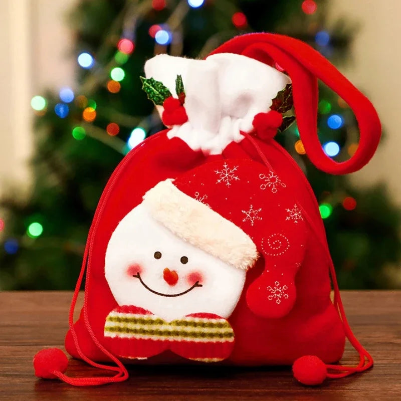 Christmas Drawstring Gift Bags – Snowman, Santa & Animal Holiday Tote Set (1-20PCS)