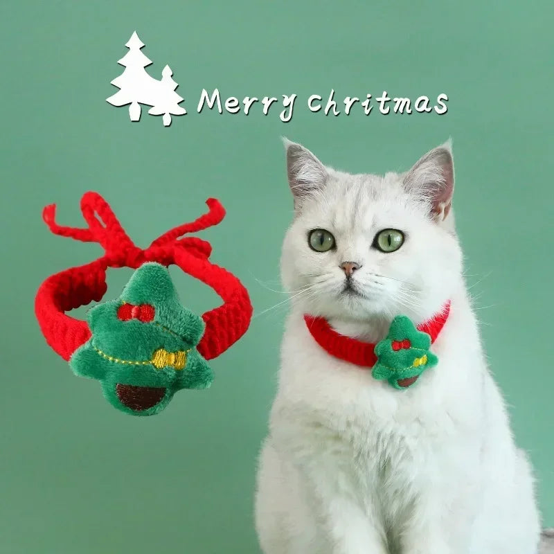 Cute Santa Claus Pattern Pet Bow Bell Collar for Dog Cats Accessories Supplies Holiday Christmas