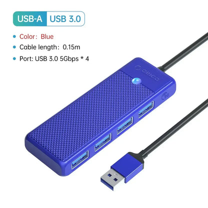 ORICO Ultra-Slim 4-Port USB-C Hub 4 USB 3.0 15cm USB A 3 / United States