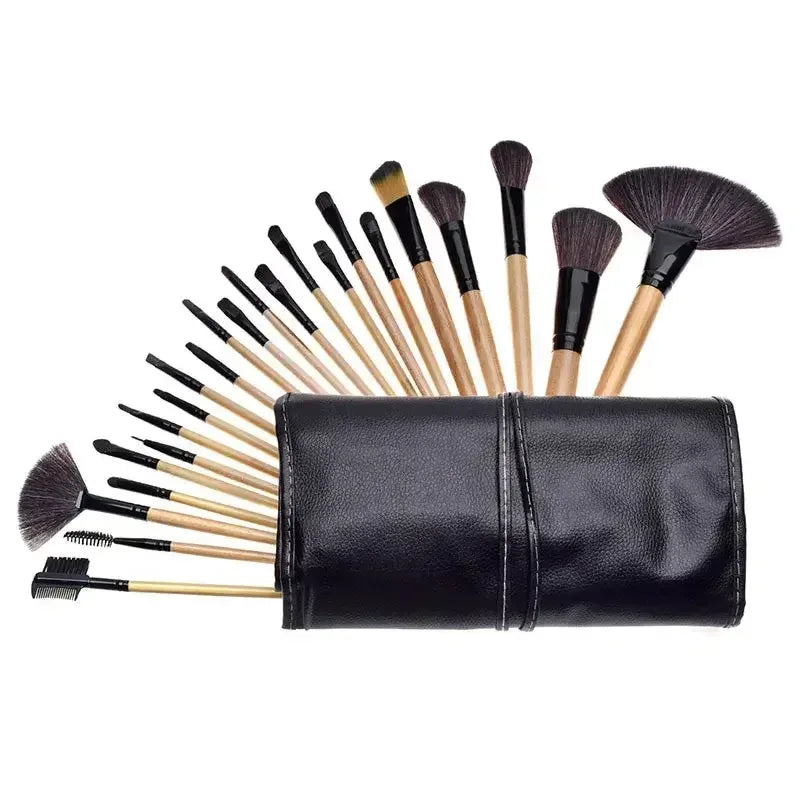 24-Piece Professional Makeup Brush Set with Free Gift Bag & Sponge black color / United States