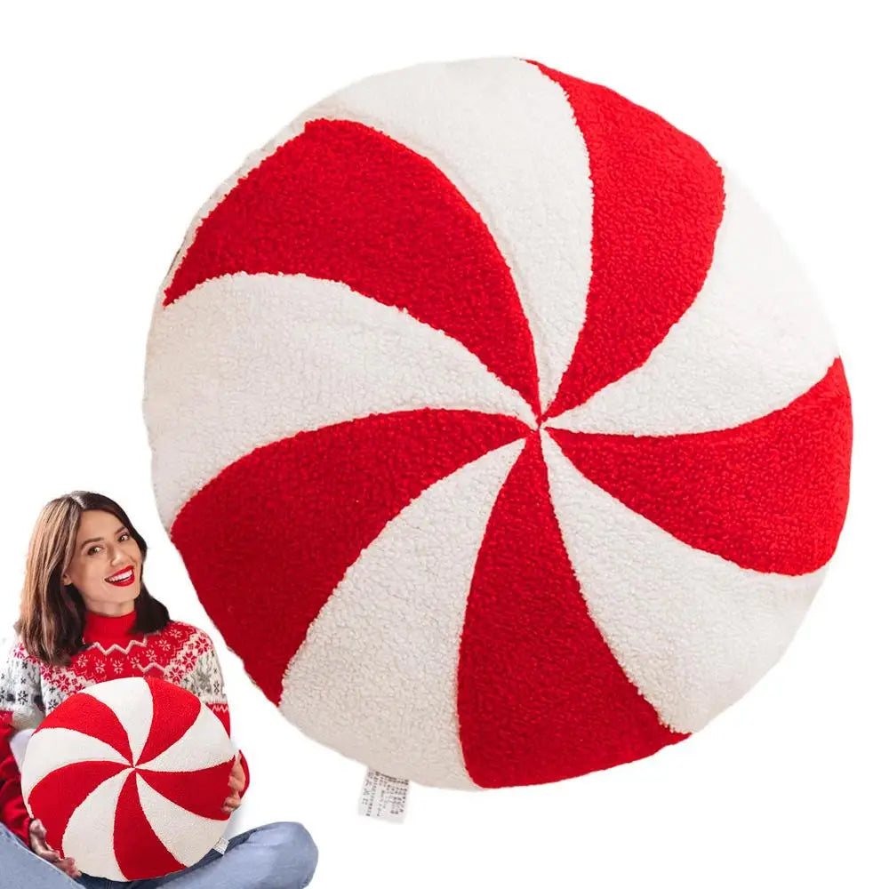 Candy Cane Christmas Pillow – Soft Plush Holiday Throw Cushion