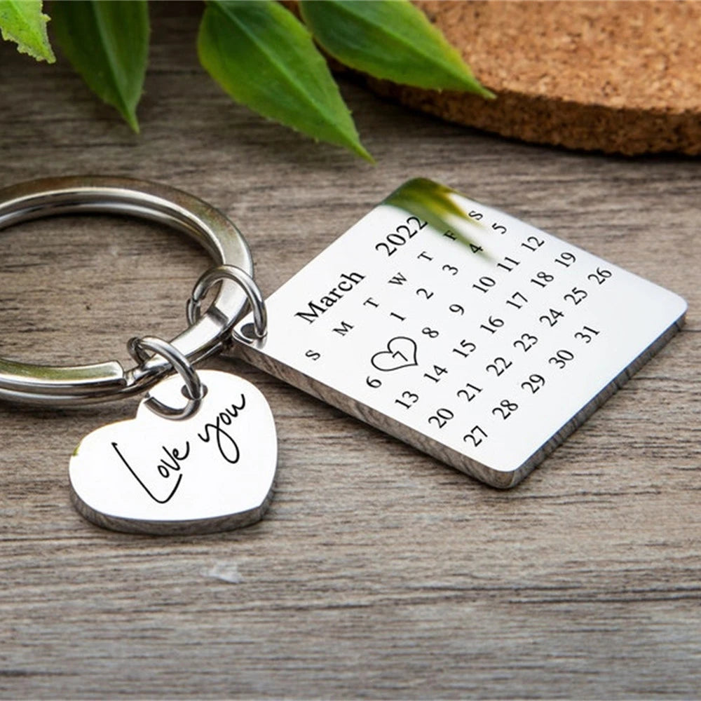 Custom Date Keychain Personalized Name Jewelry Calendar Keyring