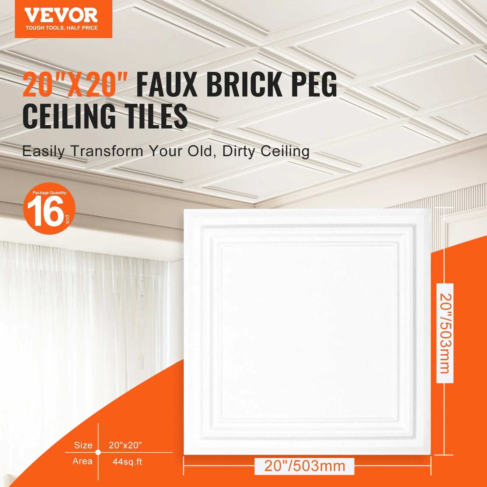 Premium 3D Polystyrene Ceiling Tiles (20"x20", 16pcs)