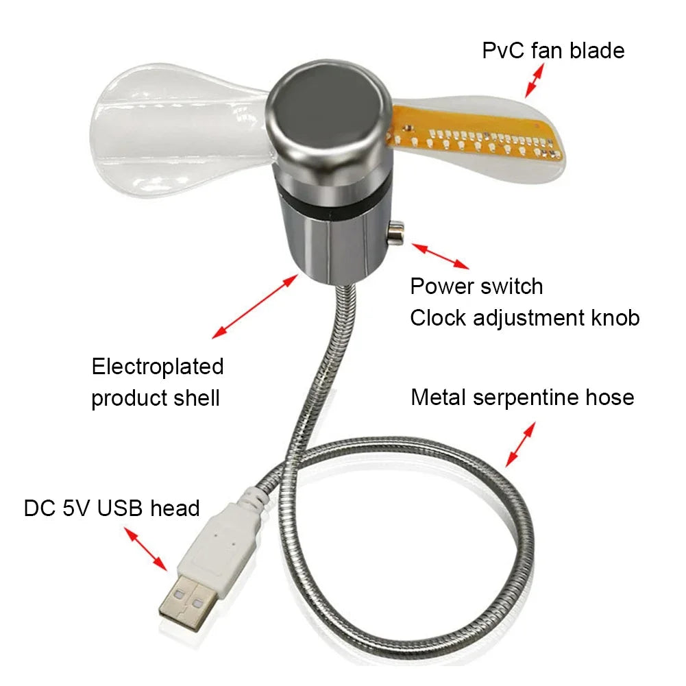 Mini LED Clock Fan with Temperature Display