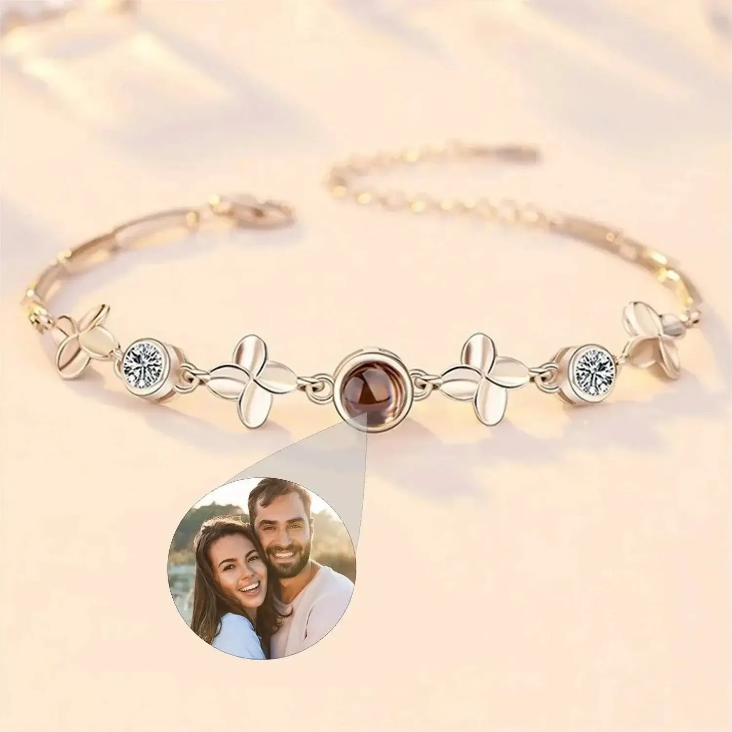 S925 Leaf Projection Photo Bracelet – Custom Image Jewelry Gold color leaf / 16cm / Copper material