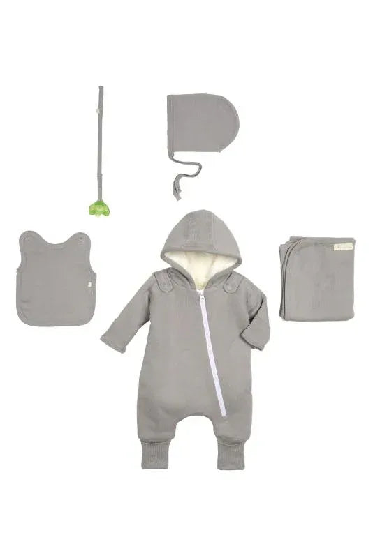 Smart Cuddly Jumpsuit + Bib - Gray NB / Gray