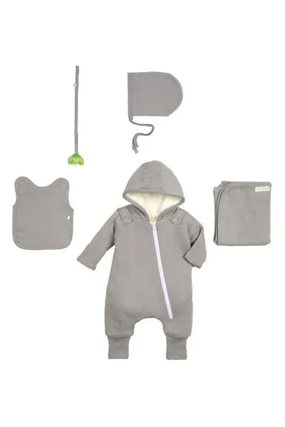 Smart Cuddly Jumpsuit + Bib - Gray NB / Gray