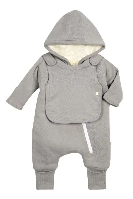 Smart Cuddly Jumpsuit + Bib - Gray NB / Gray