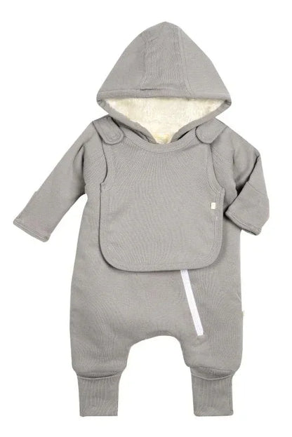 Smart Cuddly Jumpsuit + Bib - Gray NB / Gray