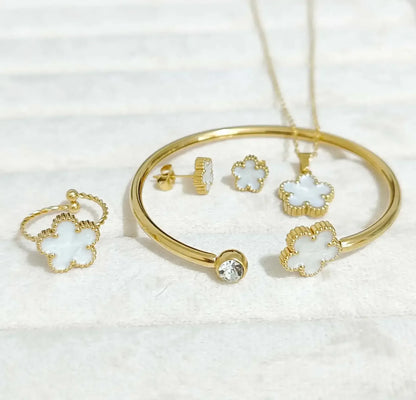 Stainless Steel Clover Jewelry Set Platinum Plated / United States