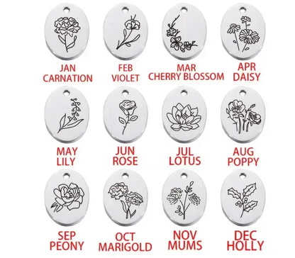 Custom Oval Photo Projection Necklace Birth Flower Name Pendant Gold color / March / United States|Leave name to seller