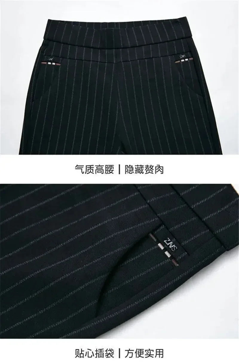 Elastic Waist Casual Straight Pants Black / M