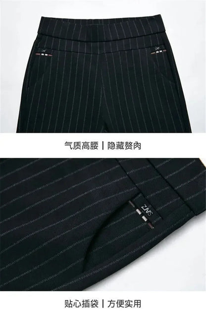 Elastic Waist Casual Straight Pants Black / M