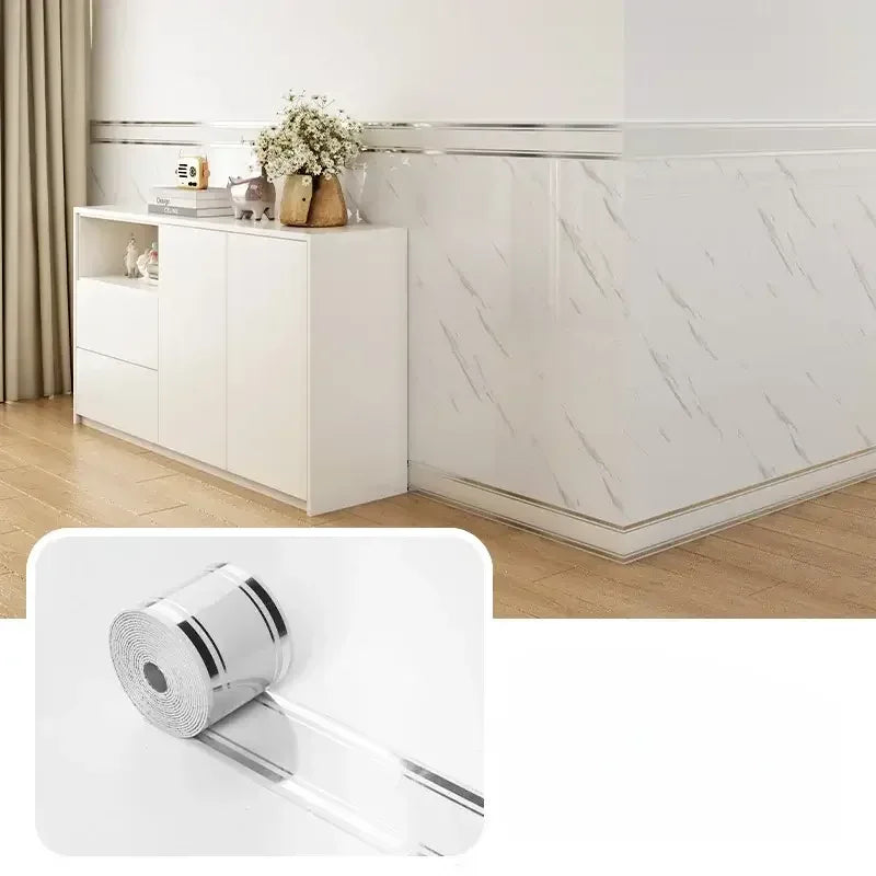 5m Self-Adhesive Foam Skirting Board Wall Sticker United States / white silver
