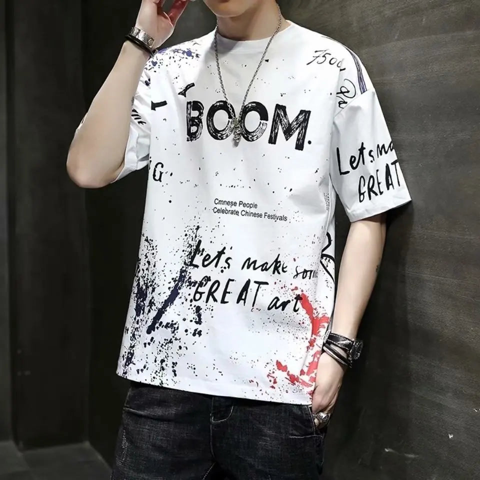 Graffiti Letters Shirt Tees O-Neck Oversized Clothing