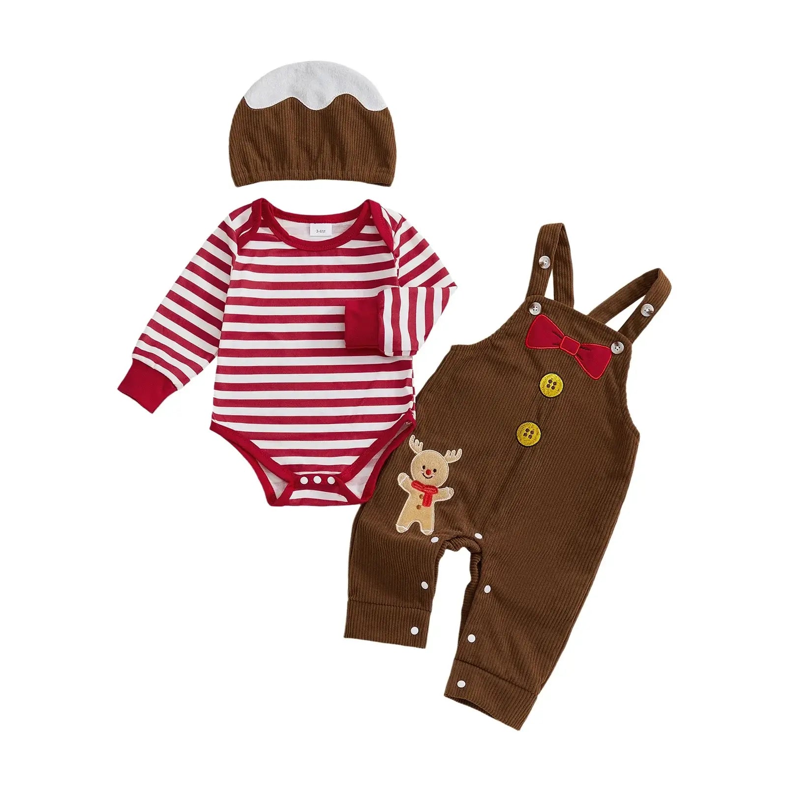 Christmas Baby Boy 3-Piece Reindeer Romper Set with Hat Brown / 0-3 Months / United States