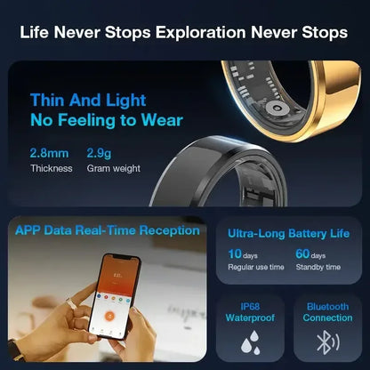 Aolon Gen3 Smart Ring Men Women Military Grade Titanium Steel Shell Waterproof Multi-sport Modes black / United States / 8