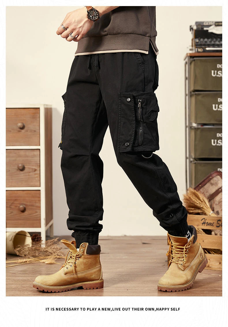 Mens Cargo Pants Multi Pocket Khaki Trousers